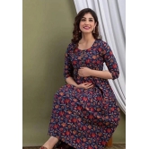 Women Floral Print Pure Cotton Anarkali Kurta  (Dark Blue)