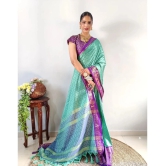 Apnisha Banarasi Silk Embellished Saree With Blouse Piece - Mint Green ( Pack of 1 ) - Mint Green