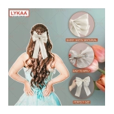 LYKAA Big Satin Layered Hair Bows Long Tail Ribbon Barrettes Clip for Women - Pack of 1 (White) - White