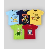 Supersquad Supersquad Blue , Black , Yellow , Green & Red Baby Boys Printed Pure Cotton T Shirt Pack of 5 - None