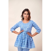 SVARCHI Cotton Printed Anarkali Womens Kurti - Blue ( Pack of 1 ) - None