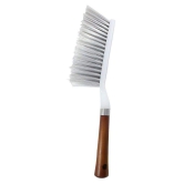 INGENS Long Bristle Plastic Cleaning Brush Along with Wooden Handle for Carpet,Mats,Car Seat,Curtains and Household Upholstery Plastic Wet and Dry Brush (White)