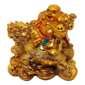 Arina Collection Yellow Resin Vastu / Feng Shui / Small Laughing Buddha Sitting On Dragon Tortoise For Happiness, Wealth &