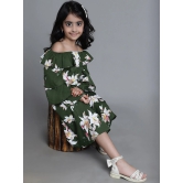 MINI & MING Girls Floral Printed Off Shoulder Bell Sleeves Crepe Fit & Flare Midi Dress