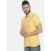 Men Lemon Yellow Hemp Casual Half Sleeve Shirt