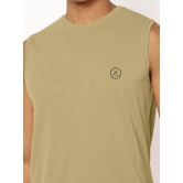 Men Beige Solid Sleeveless Sports T-shirt