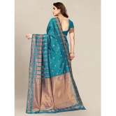 Om Shantam Sarees - Teal Banarasi Silk Saree With Blouse Piece ( Pack of 1 ) - Teal