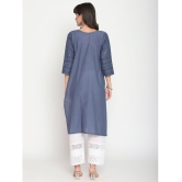 Queenley - Blue Cotton Women's Straight Kurti ( Pack of 1 ) - 3XL