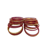 Set of 12 Maroon Glass Bangles with Rhinestones