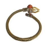 Rudraksha Trishul Damroo Designer Oxidized Gold Bahubali Kada Bracelet Unisex Cuff - None