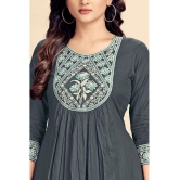 Glomee Rayon Embroidered Flared Women's Kurti - Grey ( Pack of 1 ) - None