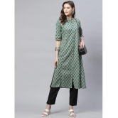 Divena - Green Cotton Womens Front Slit Kurti - 3XL