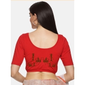 Women Back Printed Stretchable Blouse U027-Red / Large