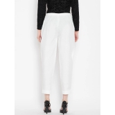 Women Off-White & Brown Relaxed Regular Fit Solid Peg Trousers