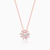 Rose Gold Baguette Flower Pendant with Link Chain