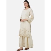 Ethnic Motifs Embroidered Pure Cotton Kurta with Sharara & Dupatta