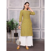 Rangita Women Cotton Mustard Printed Knee Length Straight Kurti - None