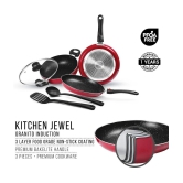 Milton Pro Cook Kitchen Jewel Set of 5 (Fry pan 24 cm/1.6 Litres; Kadhai 24 cm/2.5 Litres with glass lid; Tawa 25 cm;Nylon Laddle and Spatula), Maroon | Induction | Dishwasher | Hot Plate | 