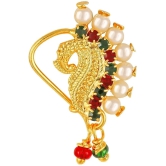 Vivastri Gold Plated Red Stone with Peals Alloy Maharashtrian Nath Nathiya./ Nose Pin for Women &Girls VIVA1005NTH-TAR - Multi Color