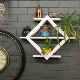 Barish Home DECORS - Wall Shelf-Diamond | Wooden Wall Mount Shelves for Home Decor | Diamond Shape Wall Mount Shelf | Handcrafted with Rubberwood | 49 x 61 x 11 (H x W x D)