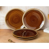 Handcrafted Reactive Glaze Ceramic Dinner Plates, 4 Pieces Serving for 4, Microwave and Dishwasher Safe, Bone-ash Free, Full Plate Set Crockery for Dining and Gifting, Peanut Brown