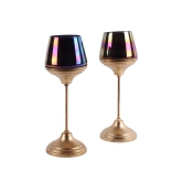 Black Glass Candle Holder and Planter with Stand set of 2-Gold