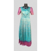 SIMHADRI APPANNA MATCHING CENTER -Blue and Pink Floral Brocade Silk Long Dress