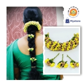 SHG Fashion Art Handmade Yellow Artificial Veni Flowers with 3 Pins (Yellow with gold)