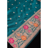 Teal Banarasi Pure Katan Silk Saree with Floral Meenakari Border and Butta | SILK MARK CERTIFIED