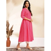 Janasya Cotton Printed A-line Womens Kurti - Pink ( Pack of 1 ) - None