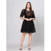 JC4U Crepe Embroidered Knee Length Womens Fit & Flare Dress - Black ( Pack of 1 ) - None