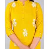 MAUKA Rayon Embroidered Straight Womens Kurti - Yellow ( Pack of 1 ) - None