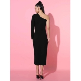 Addyvero Cotton Blend Solid Midi Womens Side Slit Dress - Black ( Pack of 1 ) - None