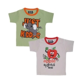 NEO GARMENTS Kids Boys & Girls Cotton T-shirt Combo/JUST KIDDING (PARROT GREEN) & APPLE OF DADDYS EYE (CEMENT)/PACK OF 2/(1 Years to 7 Years)/ - None