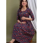 Women Floral Print Pure Cotton Anarkali Kurta  (Dark Blue)