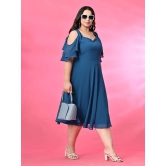 PrettyPlus by Desinoor.com Georgette Solid Midi Womens Fit & Flare Dress - Blue ( Pack of 1 ) - None