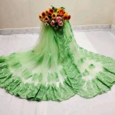 New Trendy Net Embroidered Saree with Blouse piece-Green