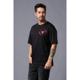 Chinese Devil in Red Foil Print Black Oversized T-Shirt for Men XXL