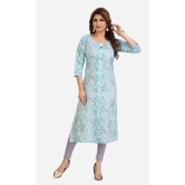 Meher Impex Cotton Printed Straight Womens Kurti - Turquoise ( Pack of 1 ) - None