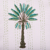 Hand Block Print Palm Tree Decorative Stitch Cotton Cushion Cover Size- 16x16