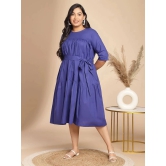 Janasya Cotton Blend Solid Midi Womens Fit & Flare Dress - Blue ( Pack of 1 ) - None