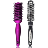 Majestique 2Pcs Professional Round Brush For Blow Drying And Vent Blow Brush Medium (Purple/ Black)