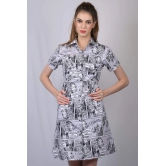 OWO THE LABEL Paper Print Collared Neckline Dress (OTL-DRS1020)-Grey / M