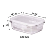 Femora Borosilicate RectangularGlass Food Storage Container with Air Vent Lid- 620ml