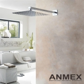 ANMEX Premium 12X12 (12Inch) Stainless Steel UltraSlim Square Rain Shower Head with square arm