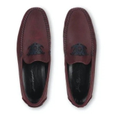 Men Burgundy Two-Tone Driver Shoes With Filigree Logo-10