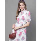 MINI & MING Floral Print Tie-Up Neck Georgette Blouson Dress