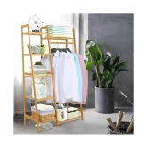 House of Quirk Bamboo Wood Garment Rack Clothing Rack with 5 Tiers Storage Shelf Corner Clothes Hanging Rack (Ladder Design)(80cm Width)