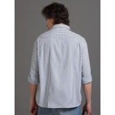 Premium Men Shirt, Relaxed Fit, Yarn Dyed Stripes, Pure Cotton, Full Sleeve, White-L / White