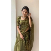 Apnisha Organza Solid Saree With Blouse Piece - Olive ( Pack of 1 ) - Olive